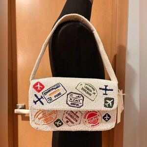 Travel Stamp Embroidered Shoulder Bag